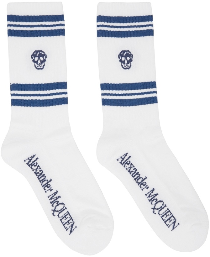 Photo: Alexander McQueen White & Blue Skull Sport Socks