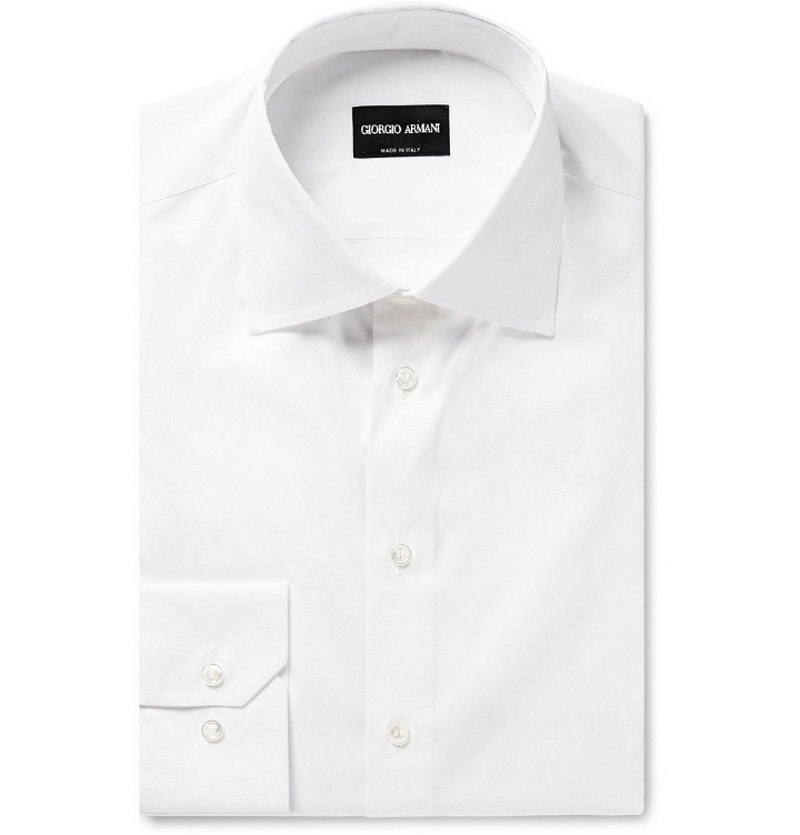 Photo: Giorgio Armani - Slim-Fit White Cotton-Poplin Shirt - Men - White