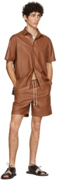 Nanushka Burgundy Vegan Leather Adam Short Sleeve Shirt