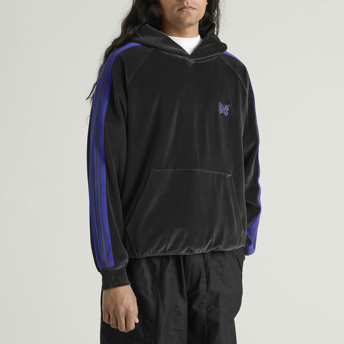 Needles Men's Velour Track Hoodie in Charcoal
