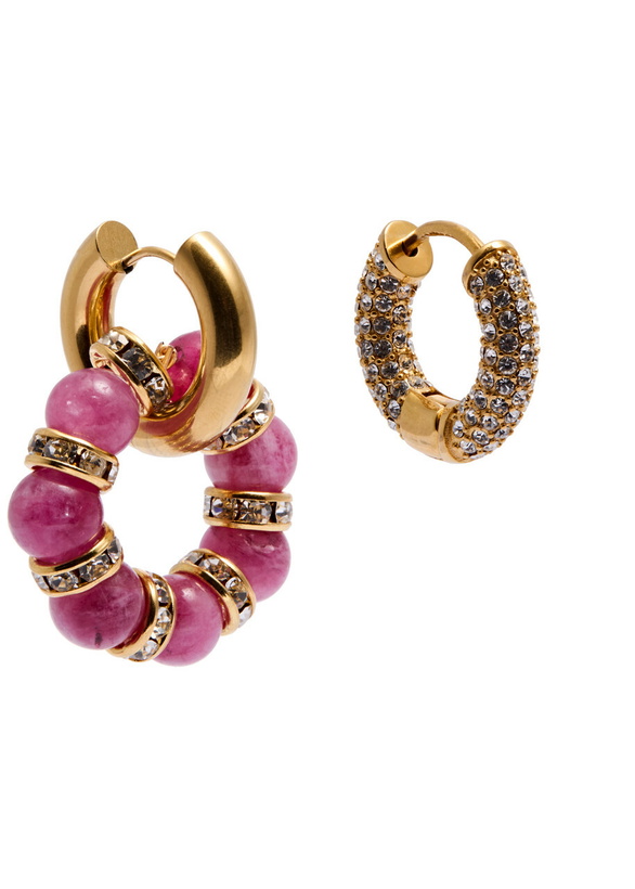 Photo: Timeless Pearly Mismatched 24kt Gold-plated Hoop Earrings - Pink - One Size