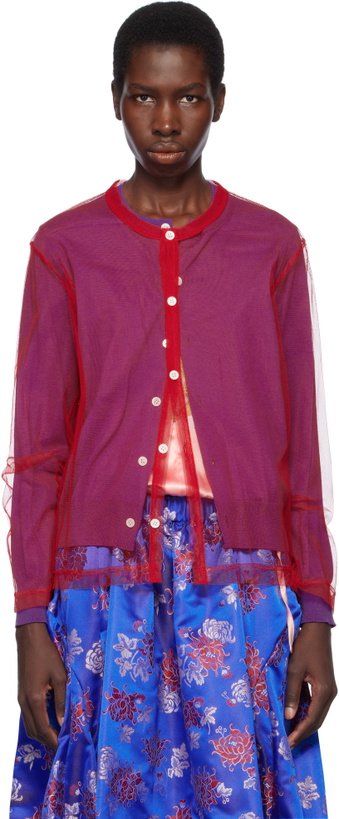 Photo: Comme des Garçons Purple & Red Worsted Wool x Nylon Tulle Cardigan