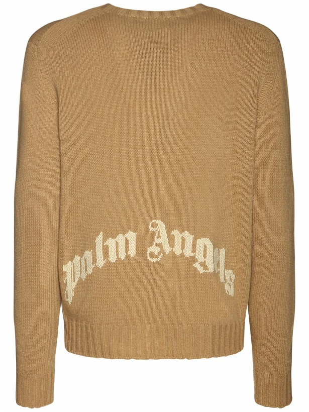 Photo: PALM ANGELS - Curved Logo Wool Blend Knit Sweater