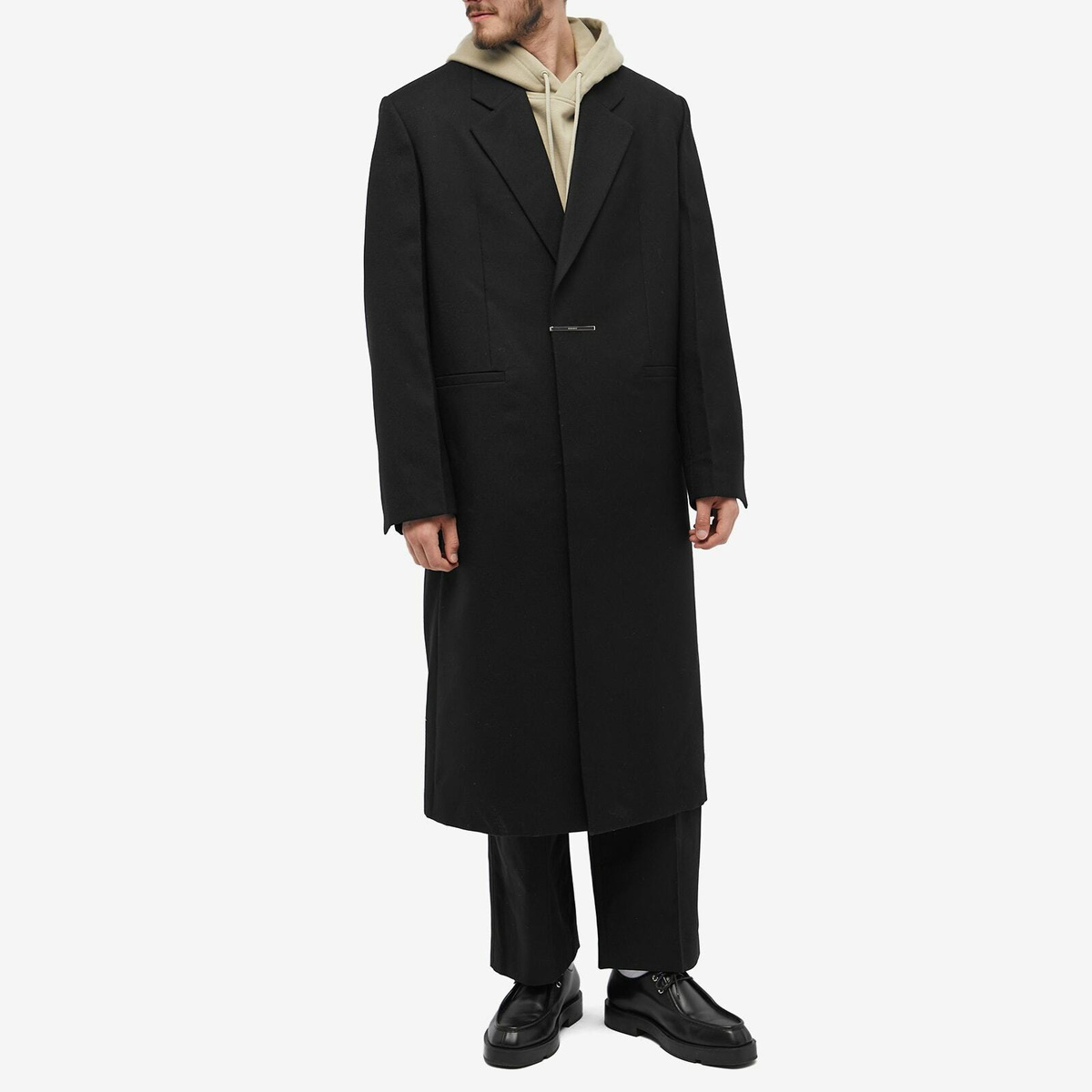 Givenchy Men's Clip Closure Long Coat in Black Givenchy