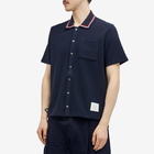 Thom Browne Men's Short Sleeve Button Down Textured Shirt in Navy