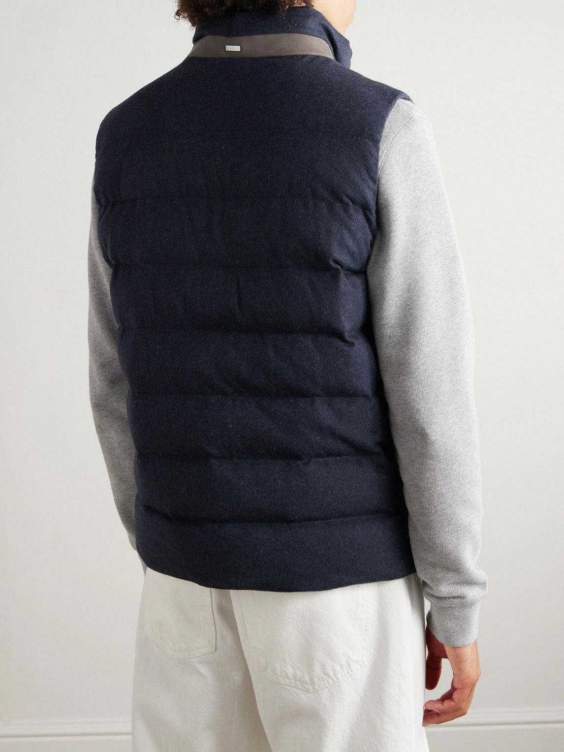 Herno - Suede-Trimmed Quilted Silk and Cashmere-Blend Twill Down Gilet - Blue