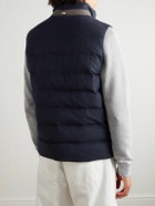 Herno - Suede-Trimmed Quilted Silk and Cashmere-Blend Twill Down Gilet - Blue
