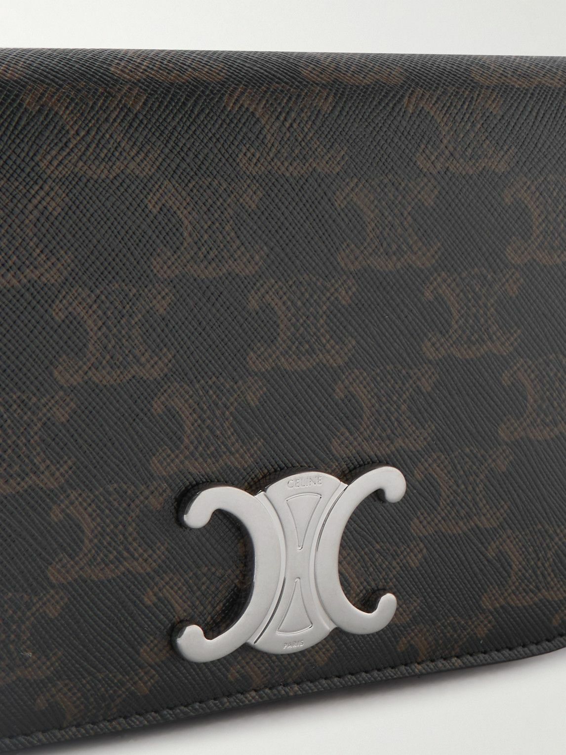 CELINE - Triomphe Leather-Trimmed Logo-Print Coated-Canvas Messenger Bag
