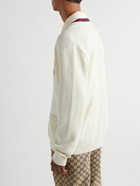 GUCCI - Logo-Appliquéd Striped Ribbed Cotton Cardigan - Neutrals