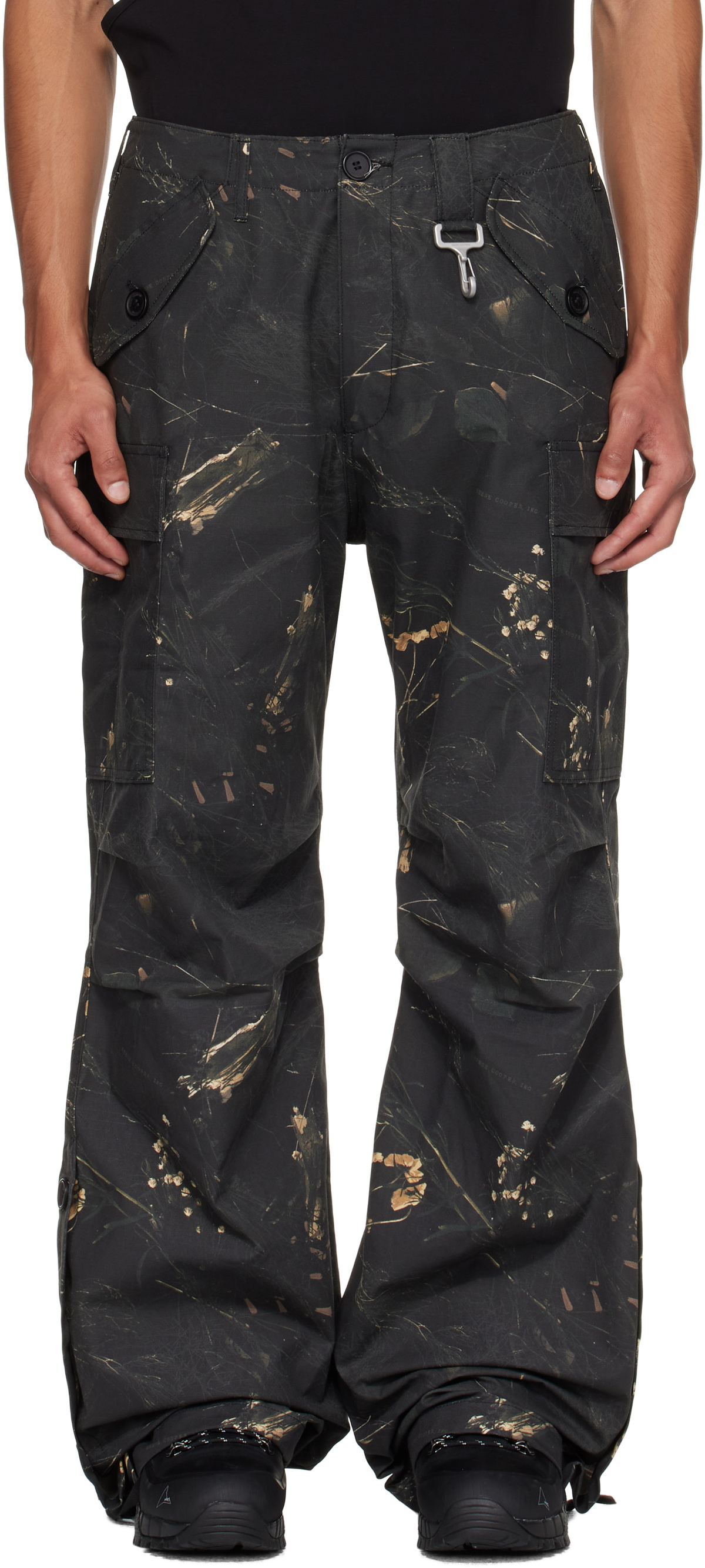 Reese Cooper Green Cotton Ripstop Wide Leg Cargo Pants
