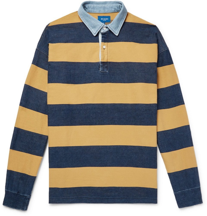 Photo: Beams - Chambray-Trimmed Striped Cotton-Twill Polo Shirt - Men - Mustard
