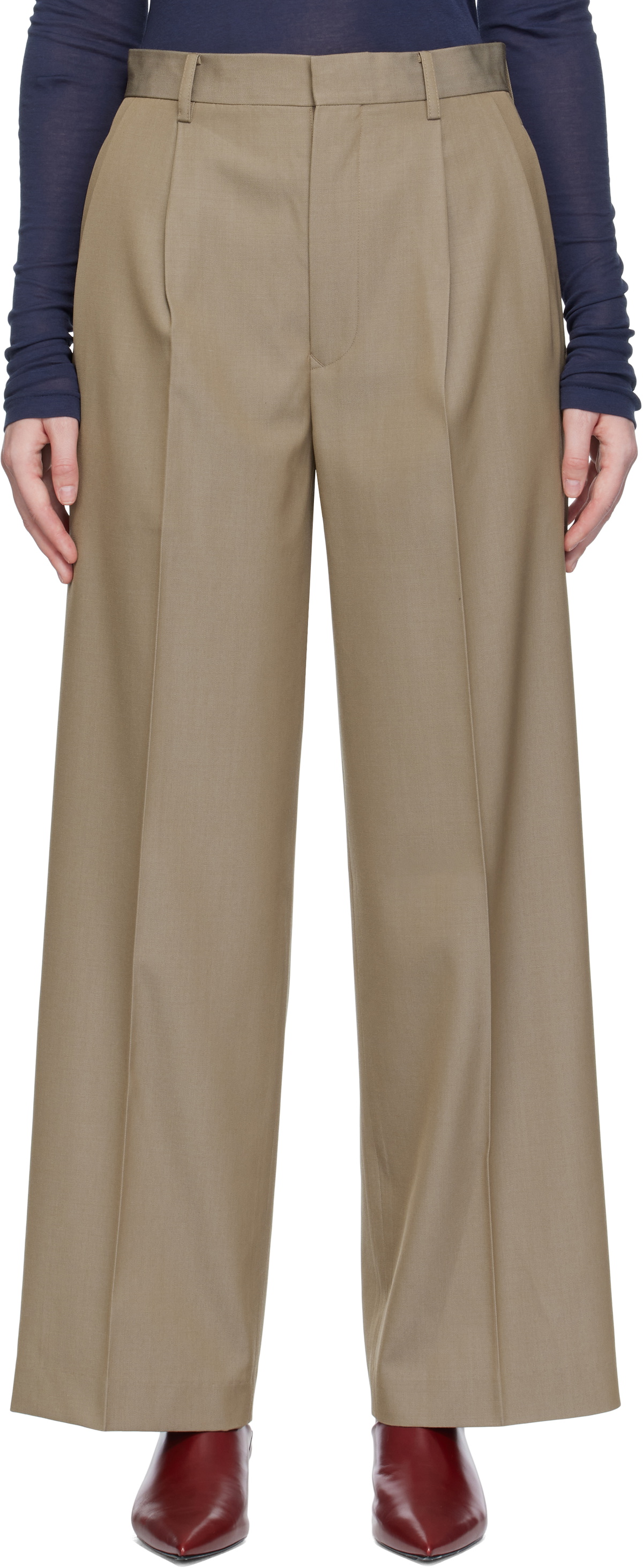 AURALEE Beige Light Wool Max Gabardine Two-Tuck Trousers