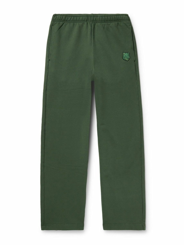 Photo: Maison Kitsuné - Bold Straight-Leg Logo-Appliquéd Cotton-Jersey Sweatpants - Green