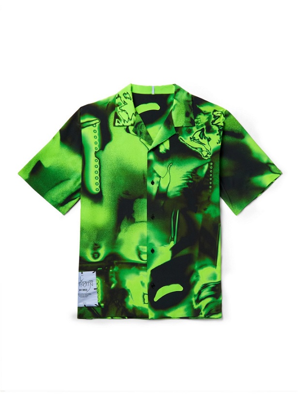 Photo: MCQ - Camp-Collar Appliquéd Printed Silk-Crepe Shirt - Green - L