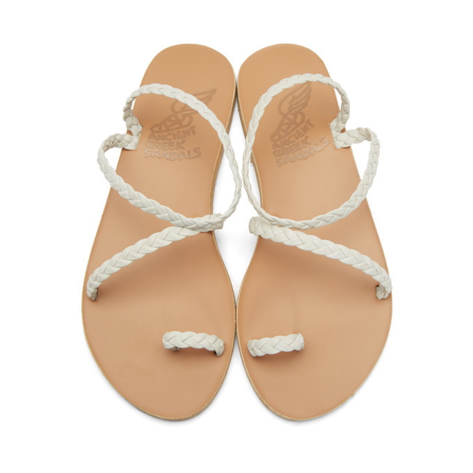 Greek Wedding Sandals | White Leather with Blush Pearls