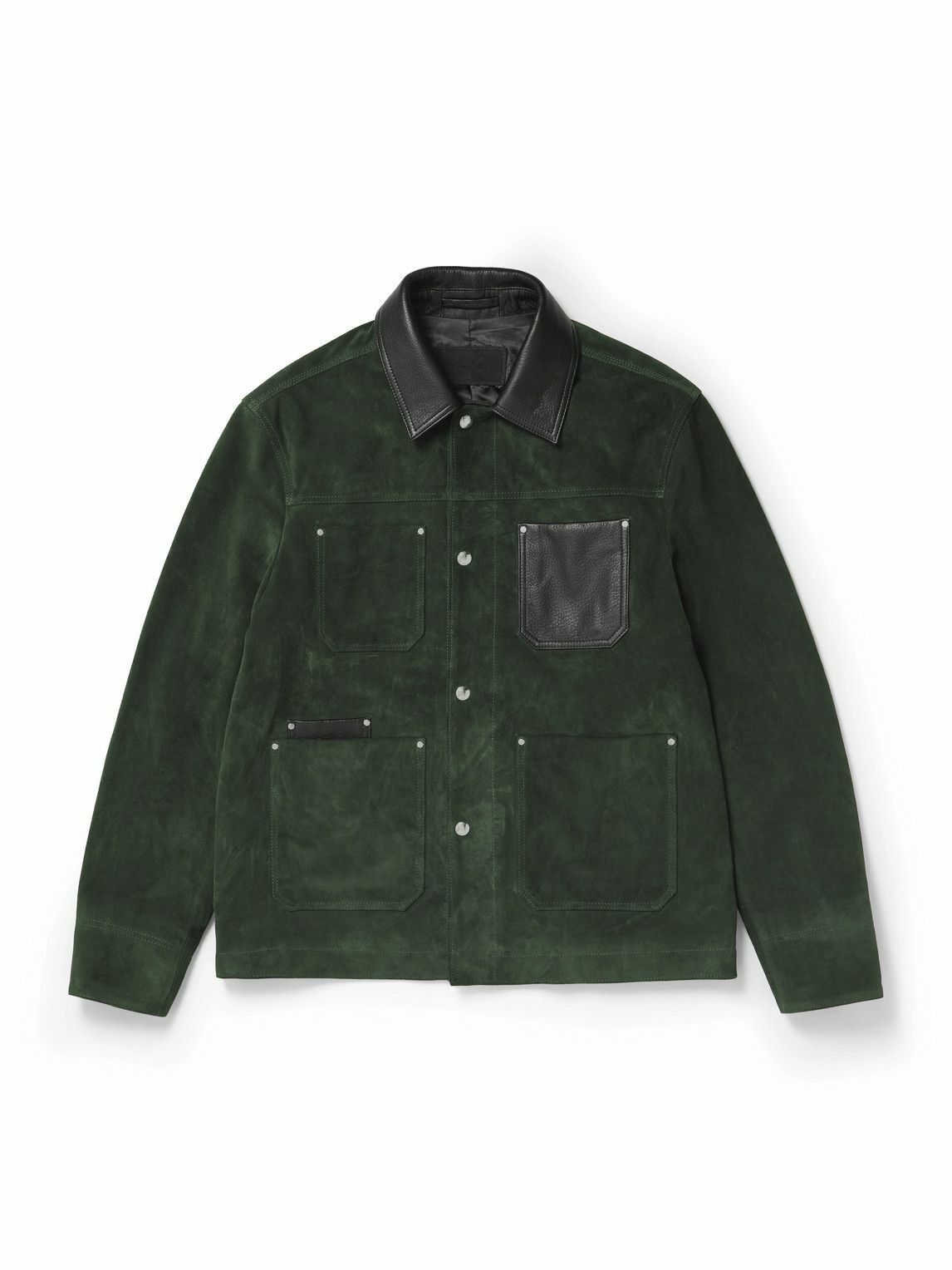 Mr P. - Full-Grain Leather-Trimmed Suede Chore Jacket - Green