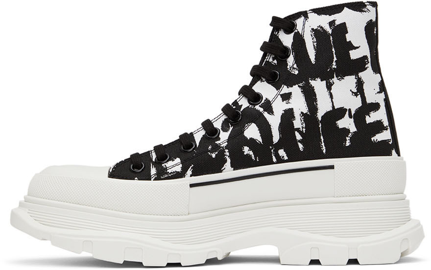 Alexander McQueen Black & White Graffiti Tread Slick Sneakers Alexander ...