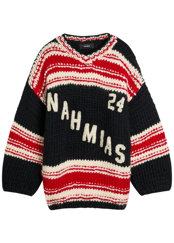 Photo: Nahmias Logo Striped-intarsia Wool Jumper Black
