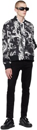 Versace Jeans Couture Black & White Watercolor Couture Reversible Bomber Jacket