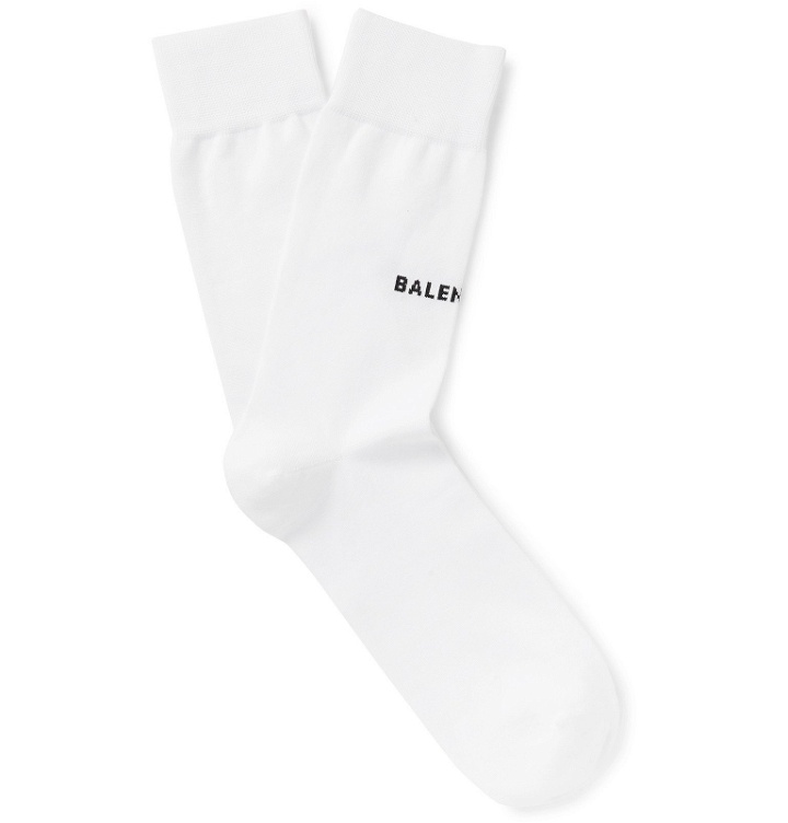 Photo: Balenciaga - Logo-Intarsia Stretch Cotton-Blend Socks - White