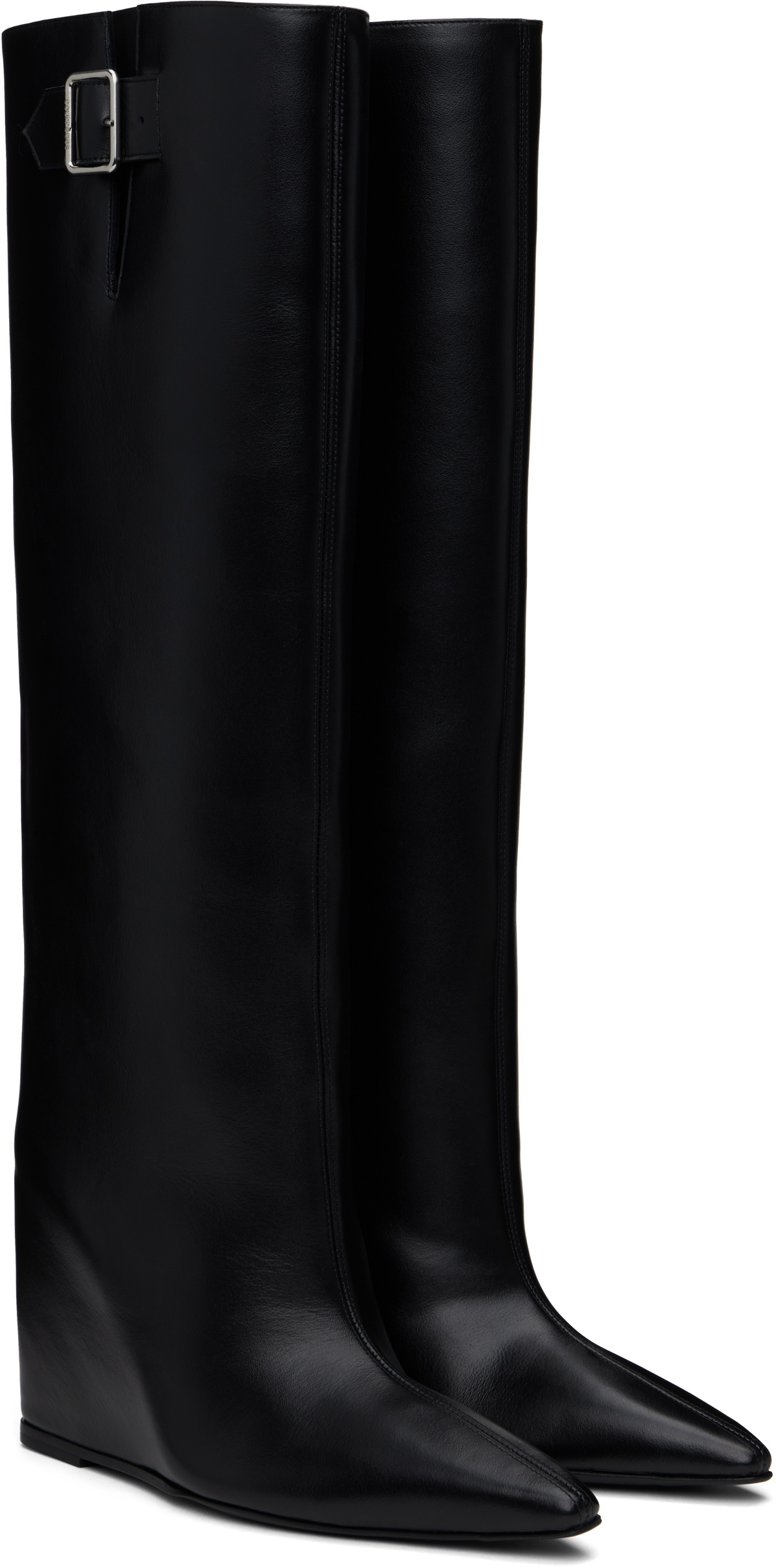 Courrèges Black Astro Wedged Leather Tall Boots