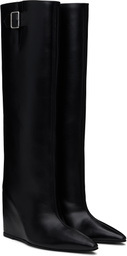 Courrèges Black Astro Wedged Leather Tall Boots