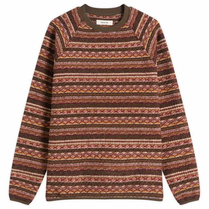 Photo: Kestin Men's Junction Knitted Fairisle Sweatshirt in Umber