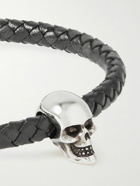 Alexander McQueen - Skull Woven Leather and Silver-Tone Bracelet