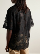 Simone Rocha - Camp-Collar Corded Lace Shirt - Black