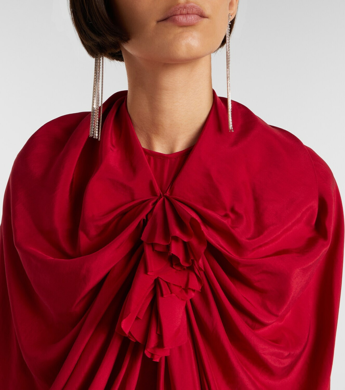 McQueen Draped floral-appliqué silk gown