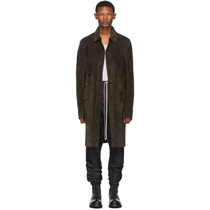 Rick Owens Brown Suede Trench Coat Rick Owens