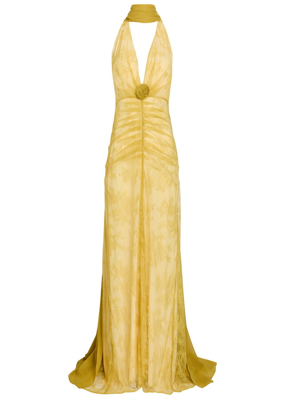 Photo: DE LA Vali Amora Scarf-effect Lace Gown Yellow