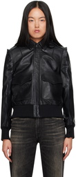 R13 Black Flat Sleeve Leather Bomber Jacket