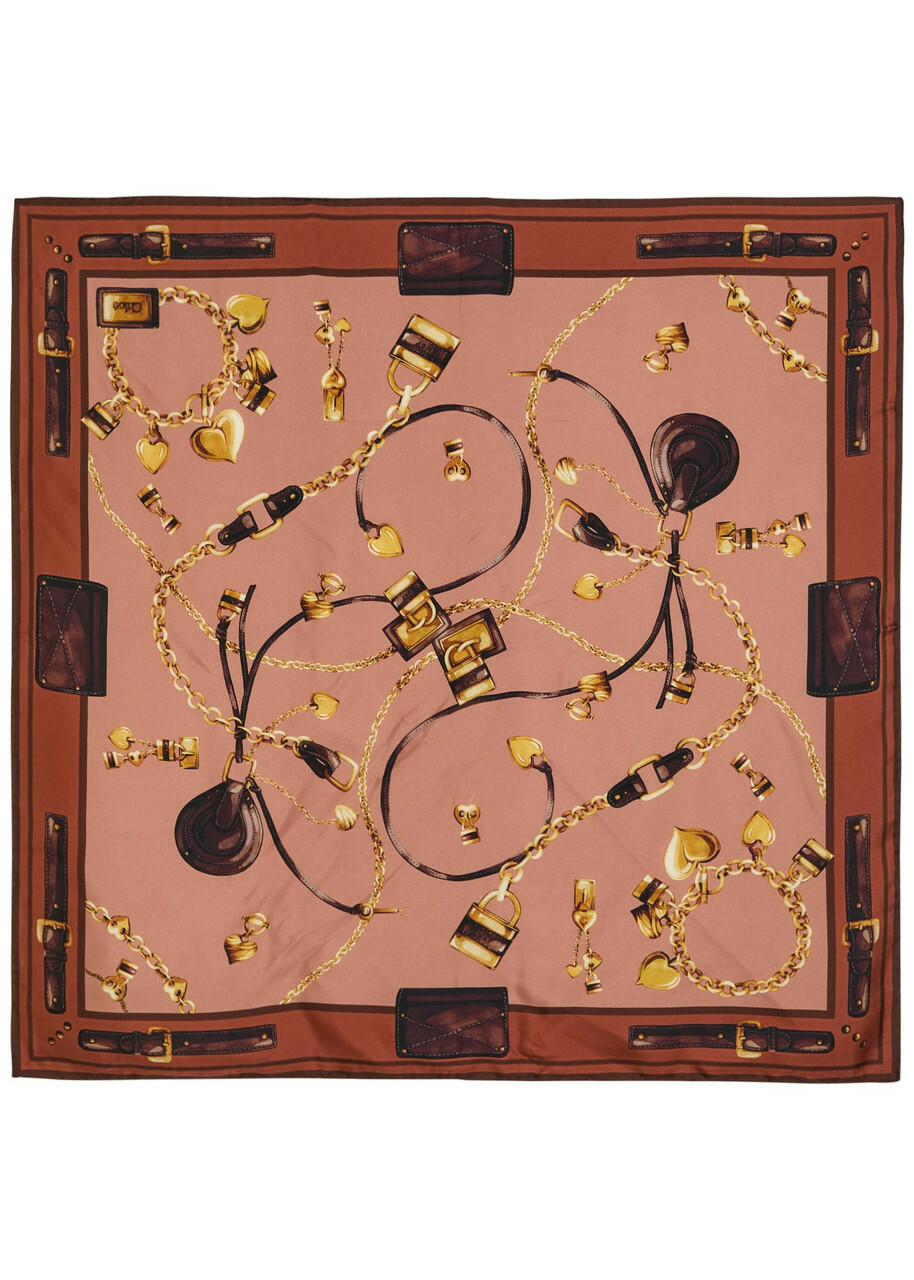 Chloe Paddington Printed Silk Scarf - Brown - One Size