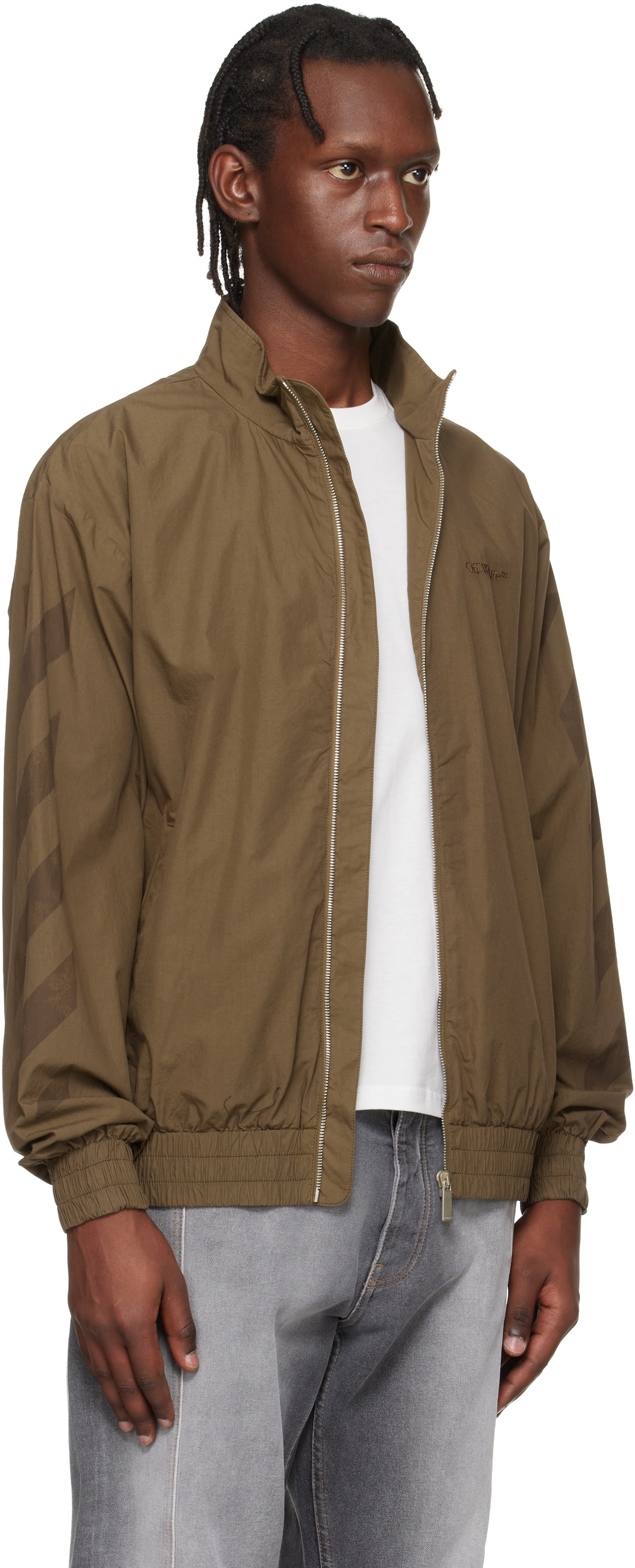 Off-White Khaki Diagonal Cotton Track Jacket