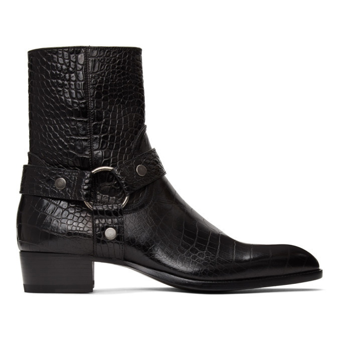 Photo: Saint Laurent Black Croc Wyatt Harness Boots