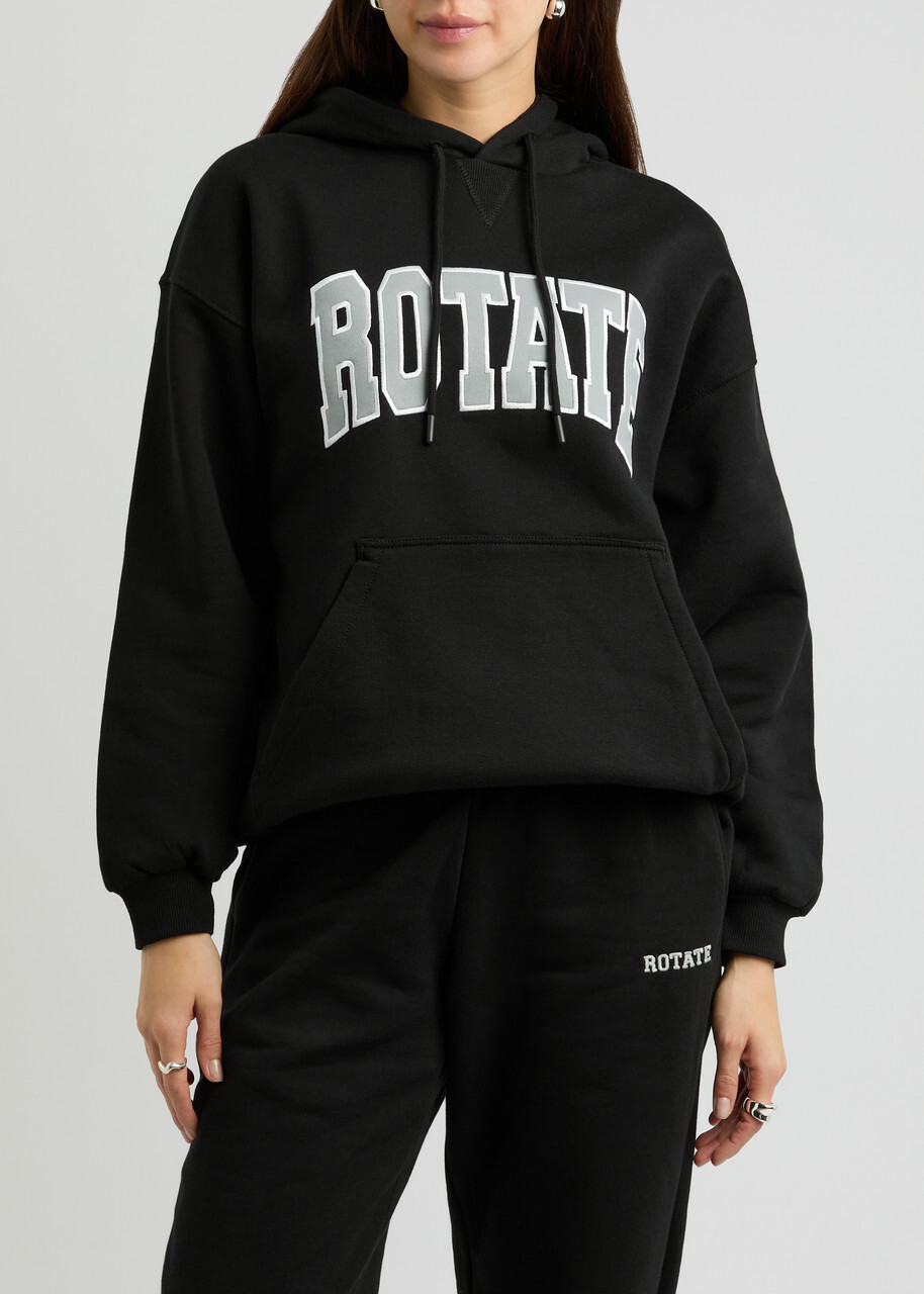 Rotate Sunday Logo Hooded Cotton Sweatshirt Black