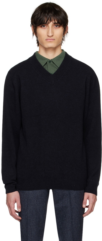 Photo: Sunspel Navy V‑Neck Sweater