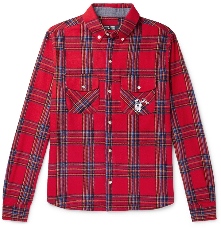 Photo: Billionaire Boys Club - Button-Down Collar Logo-Appliquéd Checked Flannel Shirt - Red