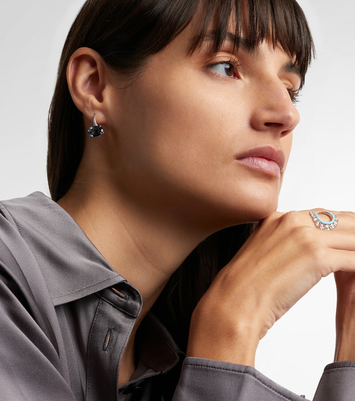 Shay Jewelry 18kt white gold drop earrings with diamonds and topaz