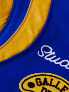 Gallery Dept. - Logo-Embroidered Appliquéd Leather-Trimmed Wool-Blend Felt Varsity Jacket - Blue