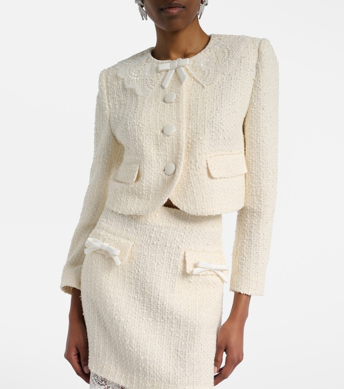 Self-Portrait Lace-trimmed bouclé jacket