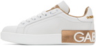 Dolce & Gabbana White & Gold Portofino Low Sneakers
