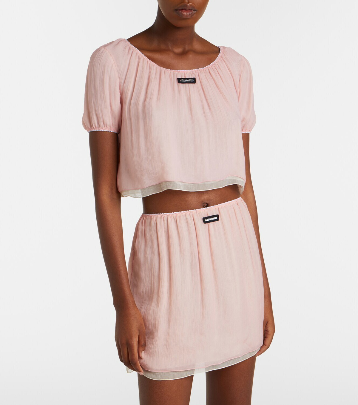Miu Miu Layered silk chiffon crop top