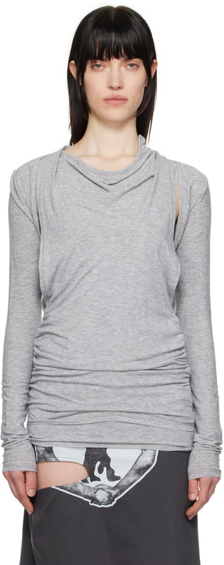 Photo: OPEN YY Gray Convertible Bolero T-shirt