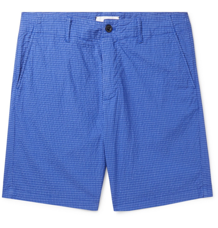 Photo: Mr P. - Garment-Dyed Cotton-Blend Seersucker Shorts - Blue