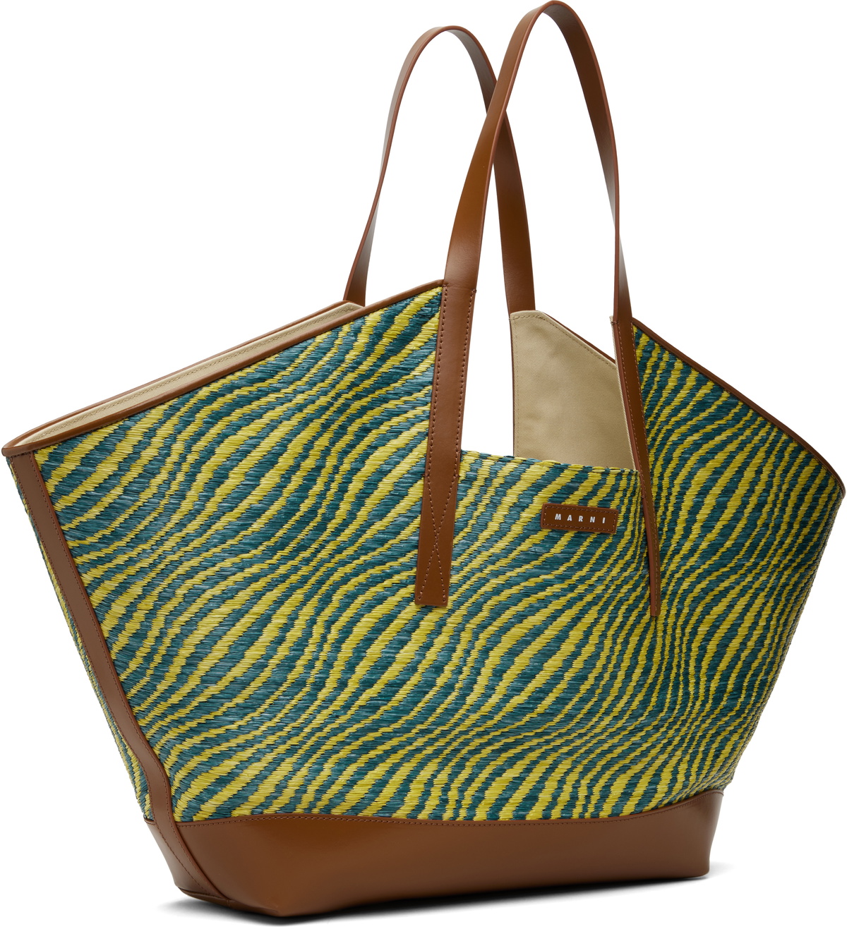 Marni Green & Blue Raffia-Effect Waves Tote