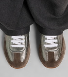 Brunello Cucinelli Monili suede-trimmed metallic leather sneakers