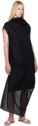 Carven Black Sheer Scarf Organdie Maxi Dress