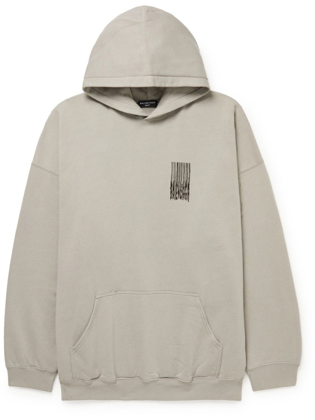 Photo: BALENCIAGA - Oversized Logo-Print Cotton-Jersey Hoodie - Gray